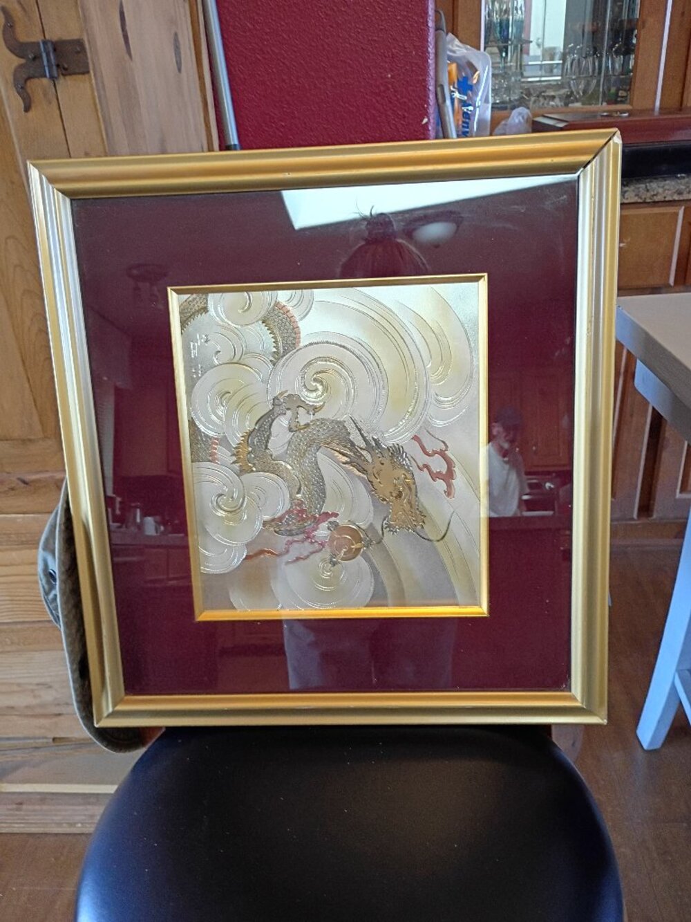 VTG Westland Asian Dragon Gold Foil Framed Art Wine Mat 18x17 As-Is